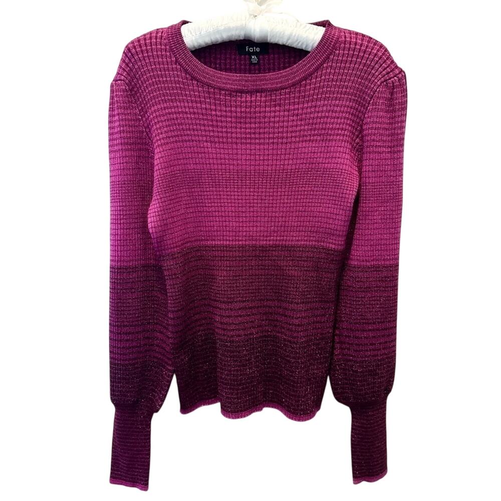 FATE | Purple Ombre Sweater Metallic Knit Waffle Texture Fitted NWT | Size XL